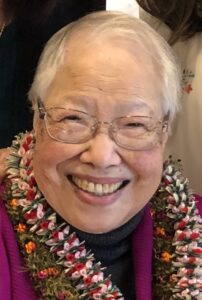 Jane Louie Lampe on her 90th birthday, smiling warmly